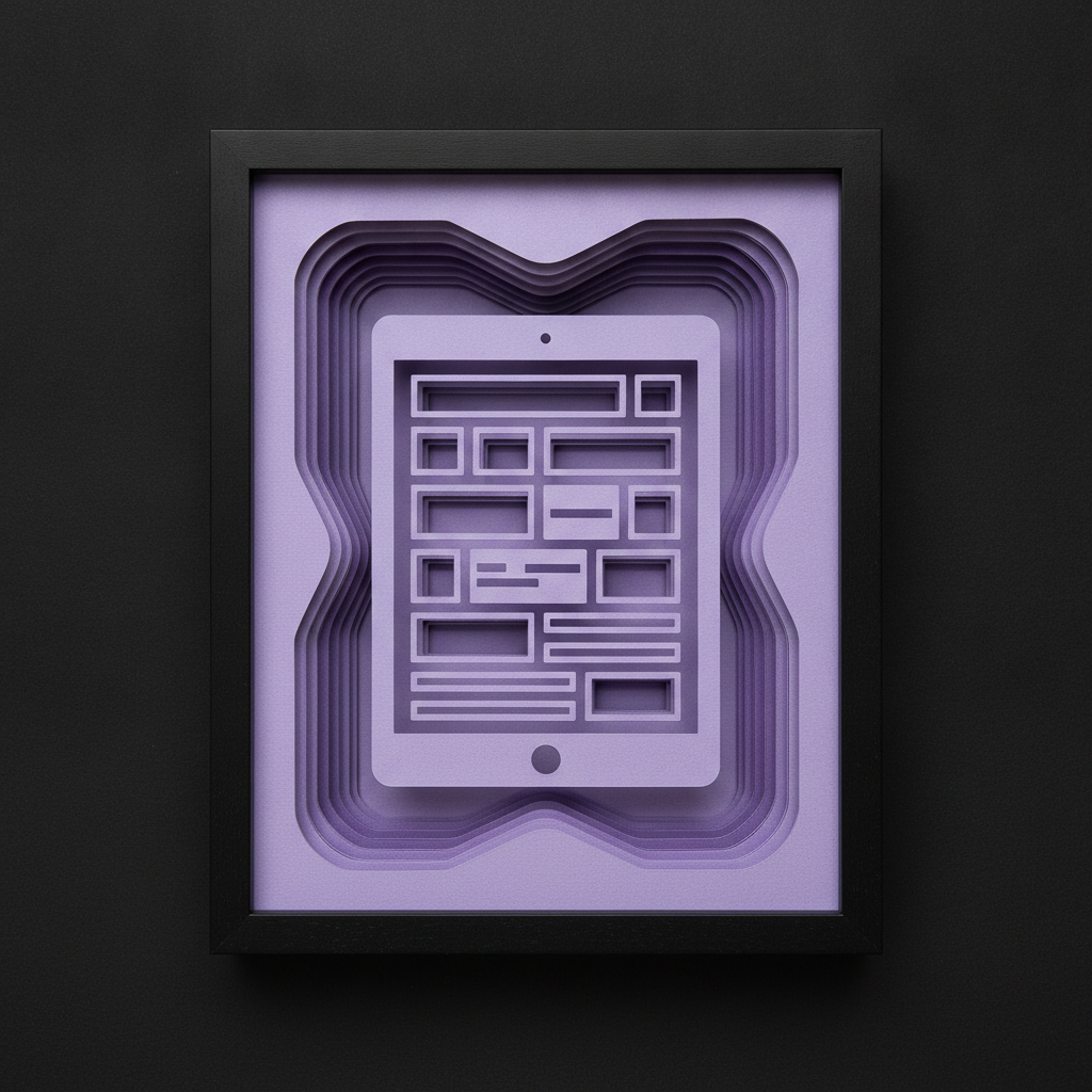 Design — paper-cut de um tablet com wireframe